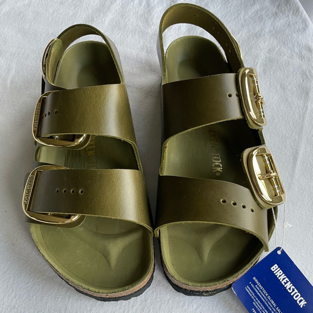 Birkenstock Big Buckle Sandals - Olive Green Leather - Size 42/Women’s 11 NIB - Picture 5 of 9